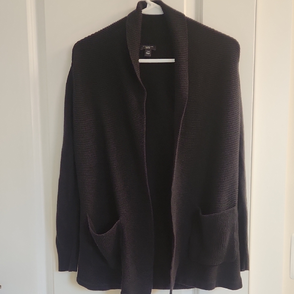 Ann Taylor Black Open Front Mid-Length Cardigan XXS XXSP